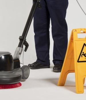 cleaning floor with machine